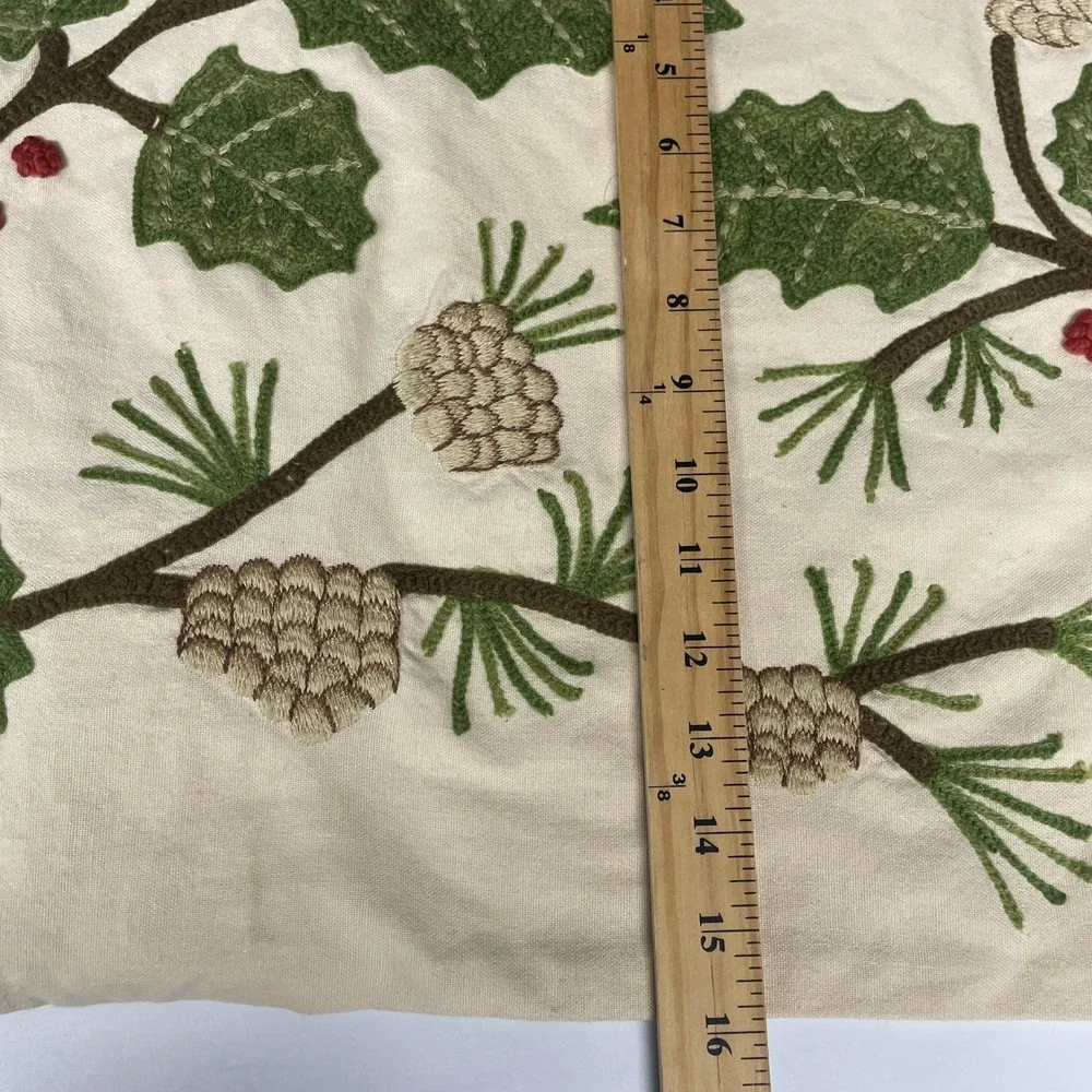 Pottery Barn Pinecone Holly Lumbar Pillow Cover 16x26 Cream Embroidered